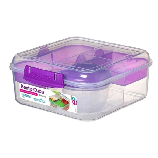 Sistema Bento Cube Box to Go with Fruit, Yogurt Pot, 1.25 L - Purple