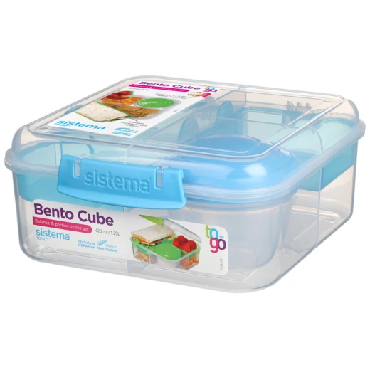 Sistema Bento Cube Box to Go with Fruit, Yogurt Pot, 1.25 L - Blue Sistema Bento Cube Box to Go with Fruit, Yogurt Pot, 1.25 L - Blue
