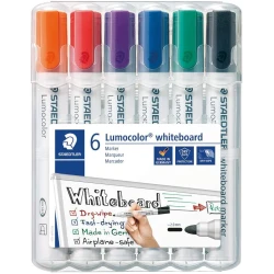 STAEDTLER 351 Lumocolour Whiteboard Marker with Bullet Tip - Assorted Colours, Pack of 6