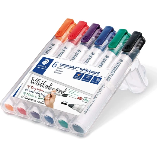 STAEDTLER 351 Lumocolour Whiteboard Marker with Bullet Tip - Assorted Colours, Pack of 6 - Staedtler - Image 2