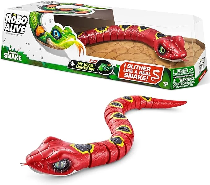 Robo Alive Slithering Snake Series 3 Red by ZURU Battery-Powered Robotic Light Up Reptile Toy That Moves (Red), Multi-Color
