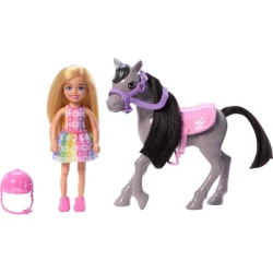 Barbie Chelsea Doll &amp; Horse Toy Set, Includes Helmet Accessory, Doll Bends at Knees to "Ride" Pony