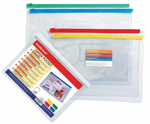 ErichKrause Zip pocket PVC Zip Pocket, A4, transparent (12 pcs in a bag)