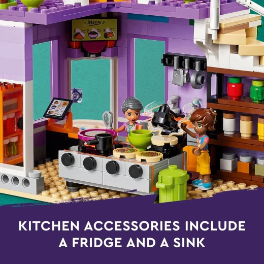 LEGO Friends Heartlake City Community Kitchen 41747 Pretend Building Toy Set, Creative Fun for Boys and Girls Ages 8+, with 3 Mini-Dolls, 1 Micro-Doll, a Pet Cat and Lots of Kitchen Accessories - LEGO - Image 2