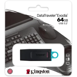 Kingston DataTraveler Exodia Flash Drive, 64GB, USB 3.2, Black and Blue