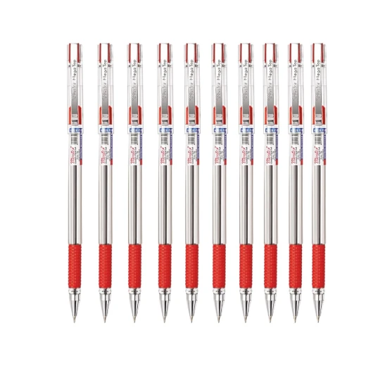 Montex Mega Top Ball Pens Pack of 10 Red Ink Ballpoint Pens Smooth Writing, Durable Tip Ideal for School, Office &amp; Everyday Use