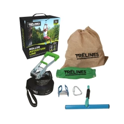 Hape Treelines Roller Adventure Line 36 ft (11 m) Outdoor Zip Track with Safety Handles &amp; Harness for Kids Aged 5+