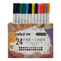 Chosch Superfine Marker Pen Set 24 Colors with 0.6mm Fine Tip Elegant Illustrated Design Ideal for Sketching, Hand Planning &amp; Coloring Includes Storage Case