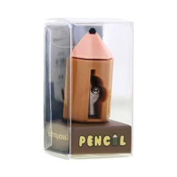 Pencil-Shaped Pencil Sharpener Brown Compact &amp; Fun Design Great for School, Office, or Pencil Cases Comes in Clear Plastic Box