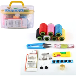 Portable Sewing Kit Box Plastic Organizer Storage Box with Removable Interlayer for 10pcs Sewing Tools Including Needle Tape Measure