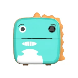 Dinosaur Bluetooth Mini Printer Portable Wireless Thermal Printer for Photos &amp; Notes Cute Turquoise Design with Orange Spikes Includes 5 Paper Rolls, USB Cable &amp; Manual