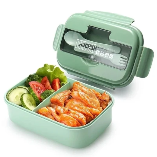 Lunch Box 1100ml Reusable Divided Container with 2 Compartments Leakproof Bento Boxes with Cutlery for Kids and Adults for School, Work and Travel (Green) - Stoys - Image 3
