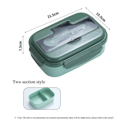 Lunch Box 1100ml Reusable Divided Container with 2 Compartments Leakproof Bento Boxes with Cutlery for Kids and Adults for School, Work and Travel (Green) - Stoys - Image 6