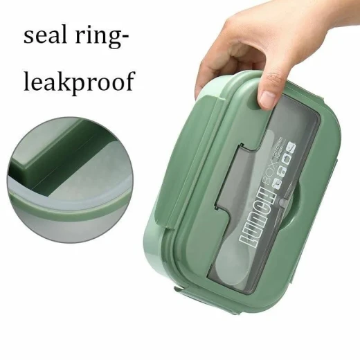 Lunch Box 1100ml Reusable Divided Container with 2 Compartments Leakproof Bento Boxes with Cutlery for Kids and Adults for School, Work and Travel (Green) - Stoys - Image 5
