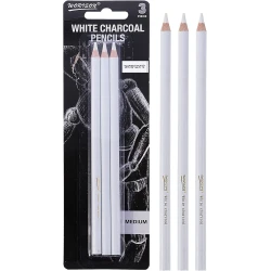White Charcoal Pencil Set Pack of 3 Medium Hardness Pencils for Shading &amp; Highlighting Ideal for Artists, Sketching, and Mixed Media Art