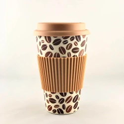 Bamboo Fiber Coffee Cup Eco-Friendly Travel Mug with Reusable Silicone Lid &amp; Sleeve Lightweight, Durable Coffee Bean Design Sustainable Gift in Cardboard Packaging