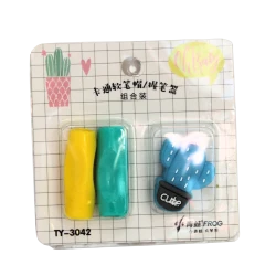 Ohbaby Cartoon Pen Grip &amp; Eraser Set – Cactus Design