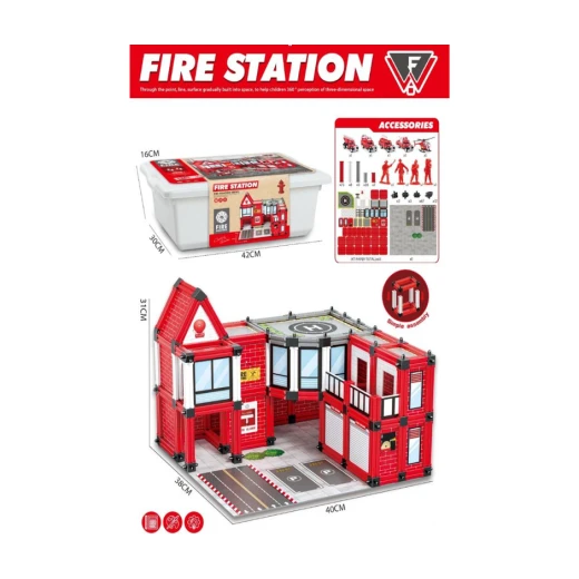 Firefighting Puzzle Assembly House, 240-Piece Construction Set for Kids, Educational Fire Station Building Blocks with Paper Card Packaging