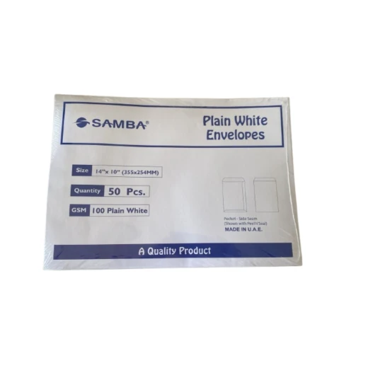 SAMBA White Paper Envelopes, 14×10 inch, 100 GSM, Pack of 50, Pocket Side Seam SAMBA White Paper Envelopes, 14×10 inch, 100 GSM, Pack of 50, Pocket Side Seam