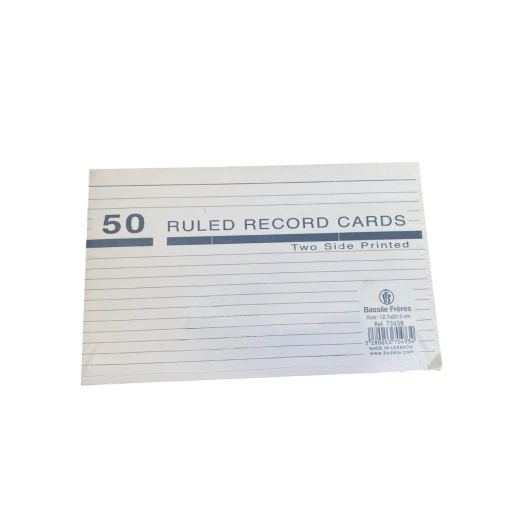 Bassile Frères Double-Sided Ruled Record Cards, 50 Cards, Size 12.7 × 20.3 cm Bassile Frères Double-Sided Ruled Record Cards, 50 Cards, Size 12.7 × 20.3 cm