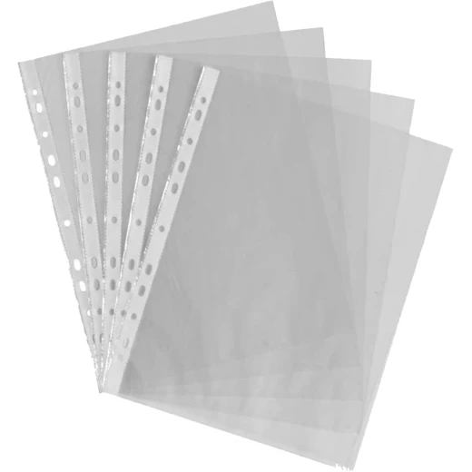 OBO Multi-Punched Sheet Protectors, 50 Pack ,A4 Clear & Embossed Polypropylene Sleeves, Anti-Static, No Ink Lift, Fits All Ring Binders