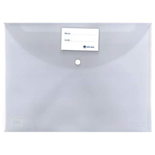 ATLAS Transparent Plastic Envelope Folder with Button Closure, A4 Size, Lightweight & Portable Document Organizer for School and Office