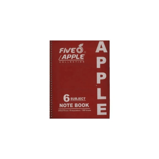 Five Apple, 6 Subject Notebook , A5 – Plastic Cover – 180 Sheets Five Apple, 6 Subject Notebook , A5 – Plastic Cover – 180 Sheets
