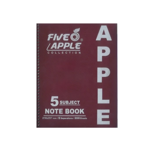 Five Apple – 5 Subject Notebook – A5 – Plastic Cover – 180 Sheets Five Apple – 5 Subject Notebook – A5 – Plastic Cover – 180 Sheets