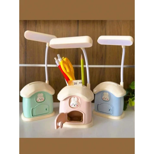 3-in-1 LED Desk Lamp with Pen Holder and Piggy Bank with Key, Rabbit Theme, House Shaped, Dimmable Light Rechargeable Study Desk Lamp, 360° Flexible Hose Table Lamp for Kids - Image 4