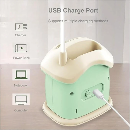 3-in-1 LED Desk Lamp with Pen Holder and Piggy Bank with Key, Rabbit Theme, House Shaped, Dimmable Light Rechargeable Study Desk Lamp, 360° Flexible Hose Table Lamp for Kids - Image 2