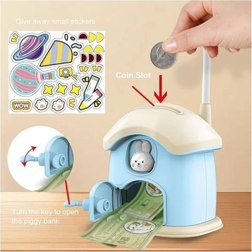 3-in-1 LED Desk Lamp with Pen Holder and Piggy Bank with Key, Rabbit Theme, House Shaped, Dimmable Light Rechargeable Study Desk Lamp, 360° Flexible Hose Table Lamp for Kids - Image 3