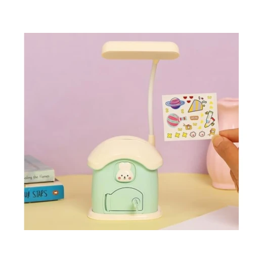 3-in-1 LED Desk Lamp with Pen Holder and Piggy Bank with Key, Rabbit Theme, House Shaped, Dimmable Light Rechargeable Study Desk Lamp, 360° Flexible Hose Table Lamp for Kids - Image 6