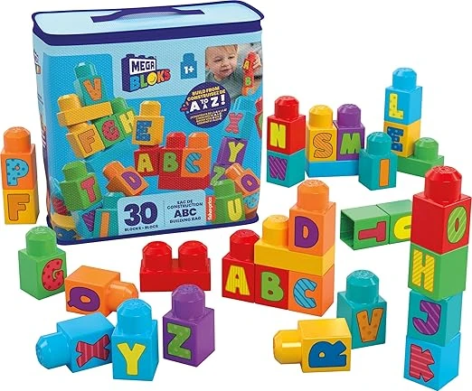 MEGA BLOKS ABC Building Bag – 30-Piece Alphabet Block Set for Toddlers – Model HRR60 – by Mattel