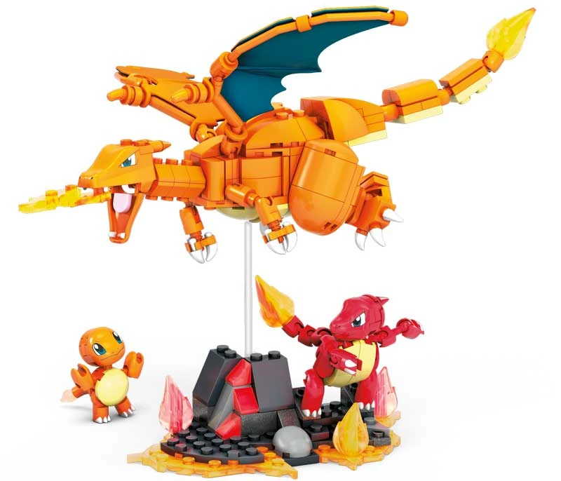 MEGA Construx Pokémon Charmander Evolution Set – 313-Piece Building Kit with 3 Poseable Figures & Fire Environment – Model HFG06 – by Mattel