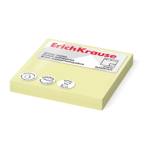 ErichKrause Sticky notes 75х75 mm, 100 sheets, yellow ErichKrause Sticky notes 75х75 mm, 100 sheets, yellow