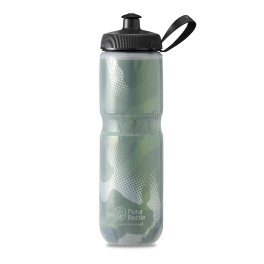 Polar Bottle Sport Insulated Water Bottle - BPA-Free, Sport & Bike Squeeze Bottle with Handle (Contender - Olive & Silver, 24 oz)