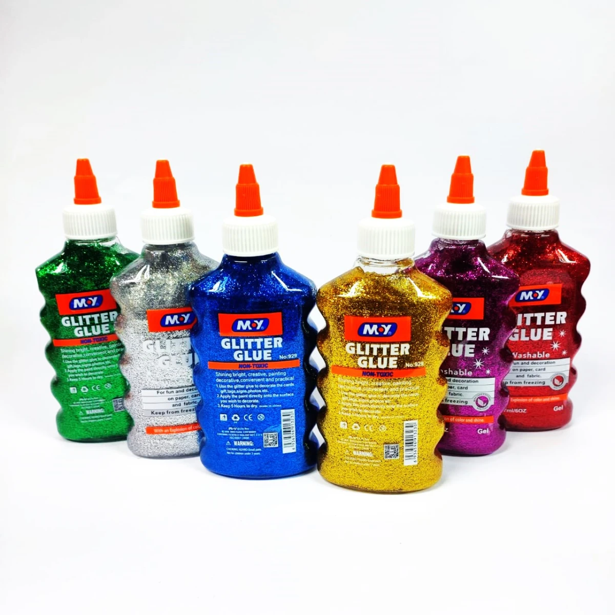 Glitter Glue Bottle 177ml - Traditional Colors for School Projects