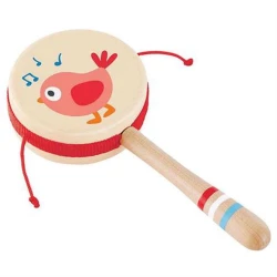 Hape Rattle Drum Toy for Babies | Wooden Bird Design | 10+ Months
