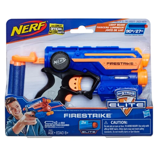 Nerf Fire Strike Blaster Blue: Elite Darts, Light Beam, 75ft Range