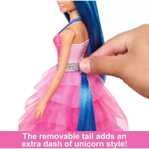 Mattel Barbie 65th Anniversary Unicorn Doll with Blue Hair, Pink Gown, Sapphire Wings &amp; Pet Alicorn - Barbie - Image 5