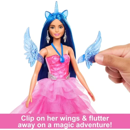 Mattel Barbie 65th Anniversary Unicorn Doll with Blue Hair, Pink Gown, Sapphire Wings &amp; Pet Alicorn - Barbie - Image 2