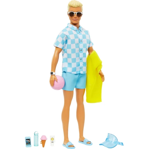 Mattel Barbie Ken Beach Doll with Swim Trunks & Accessories for Kids Fun Playtime Gift