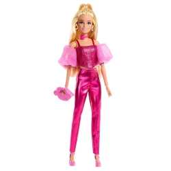 Barbie Deluxe Style Doll Metallic Pink Outfit &amp; Accessories for Girls: Corset Top, Blonde Hair