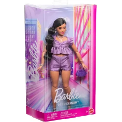 Mattel Barbie Deluxe Style Doll with Black Hair and Metallic Purple Outfit, Collectible Fashion Doll