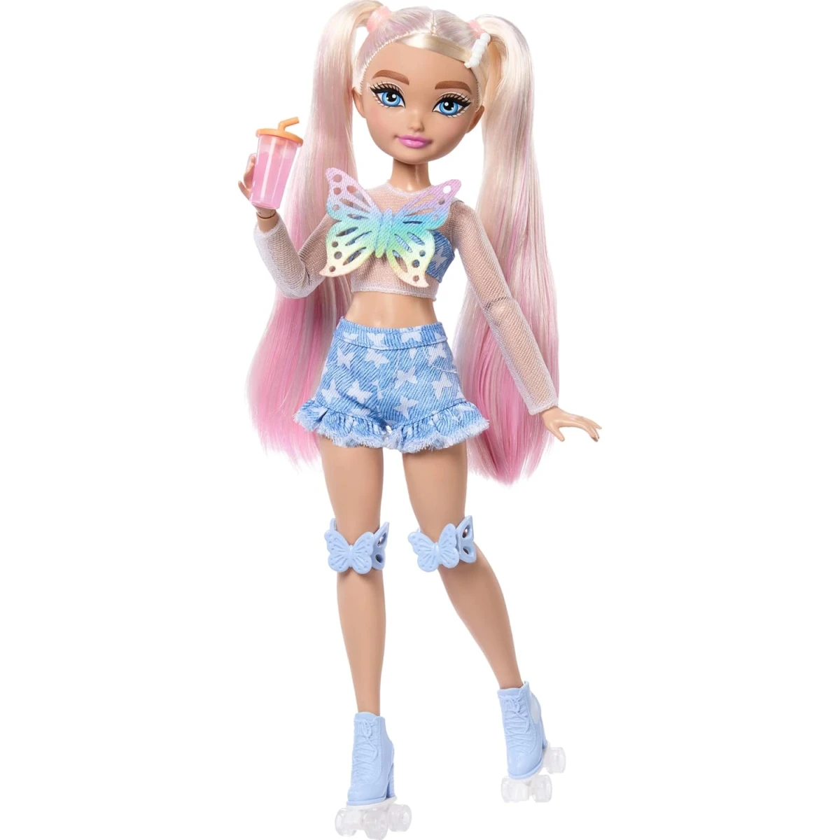 Mattel Barbie Dream Besties Malibu Roller Skating Doll with Makeup Accessories for Creative Play