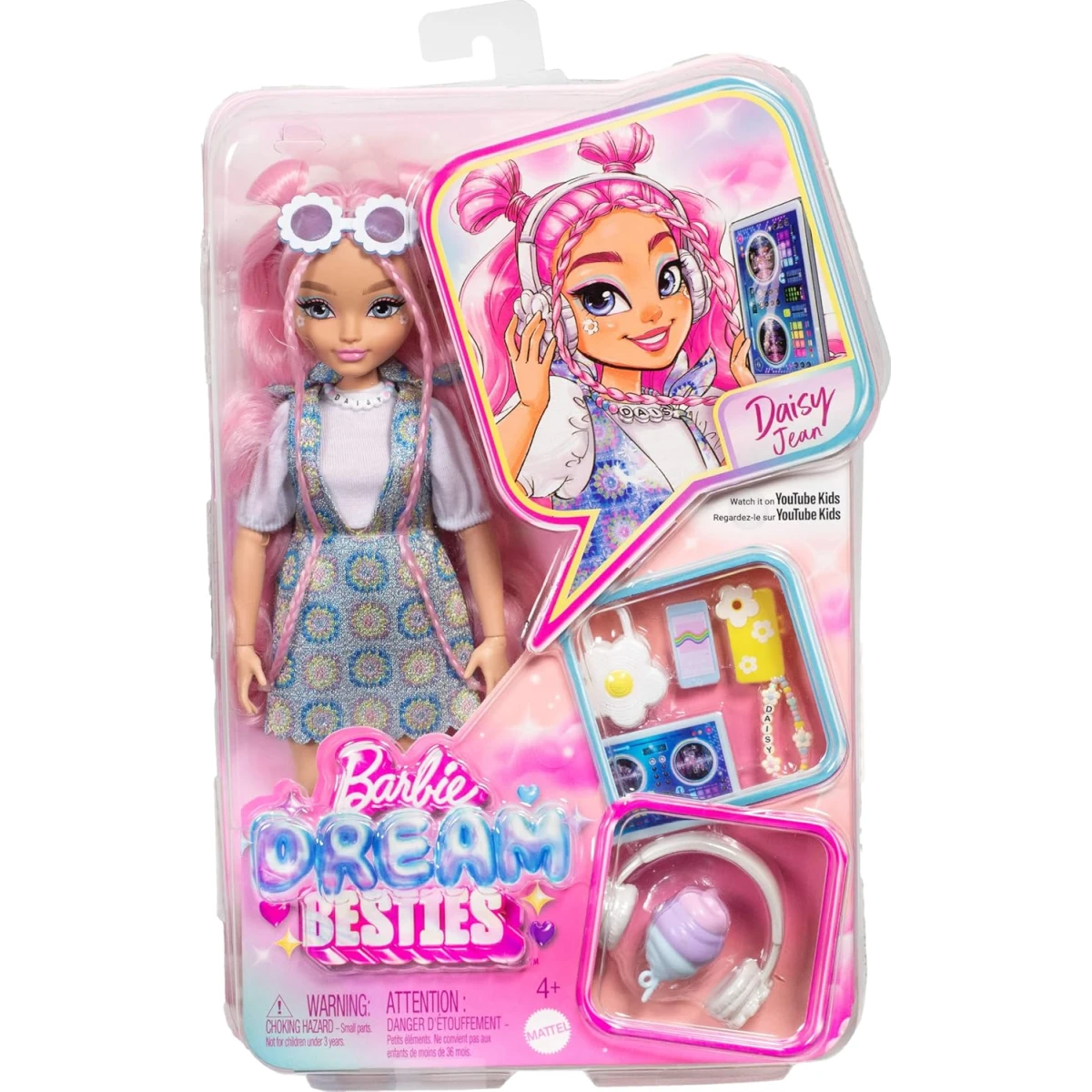 Mattel Barbie Dream Besties Daisy Jean Fashion Doll with DJ Accessories & Pink Hair for Creative Play
