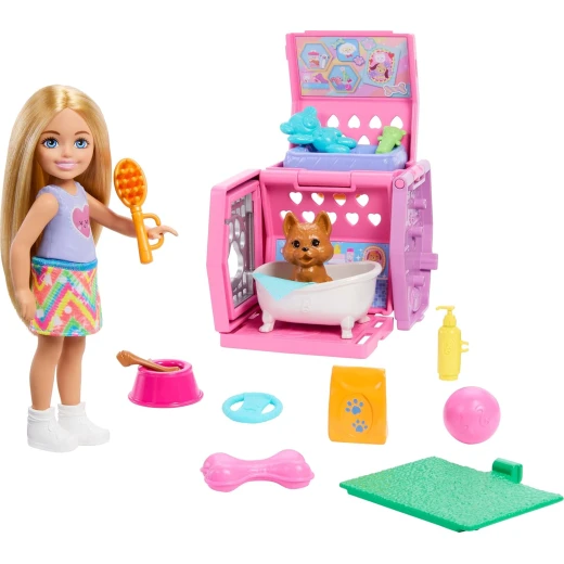 Barbie Chelsea Puppy Carrier Playset with Blonde Doll and Accessories for Imaginative Play