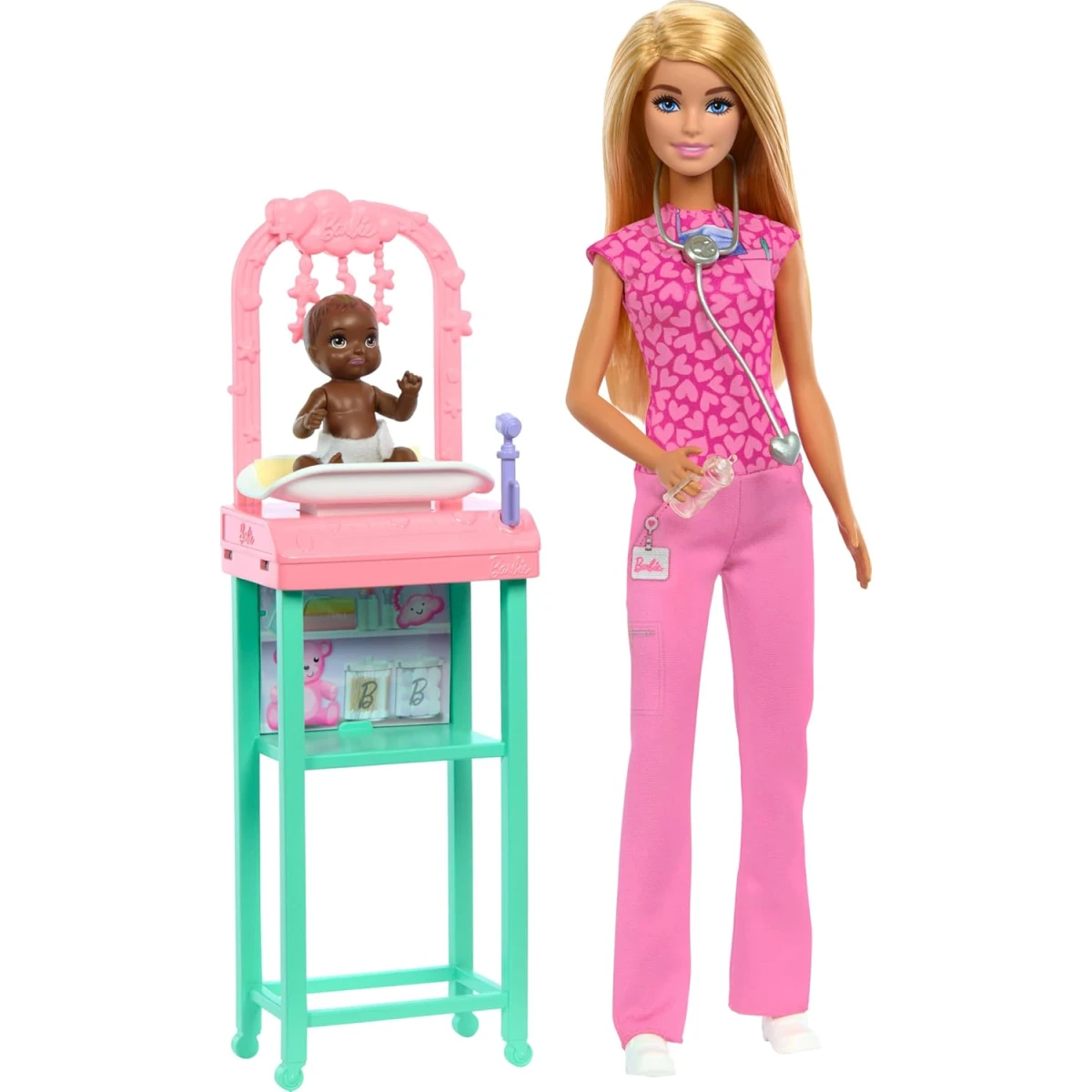 Mattel Barbie Baby Doctor Doll with Blonde Hair & Accessories Set for Imaginative Play 9.5 Inch Doll Includes Baby Doll Furniture & Accessories Great Gift for Kids Ages 3+ Years