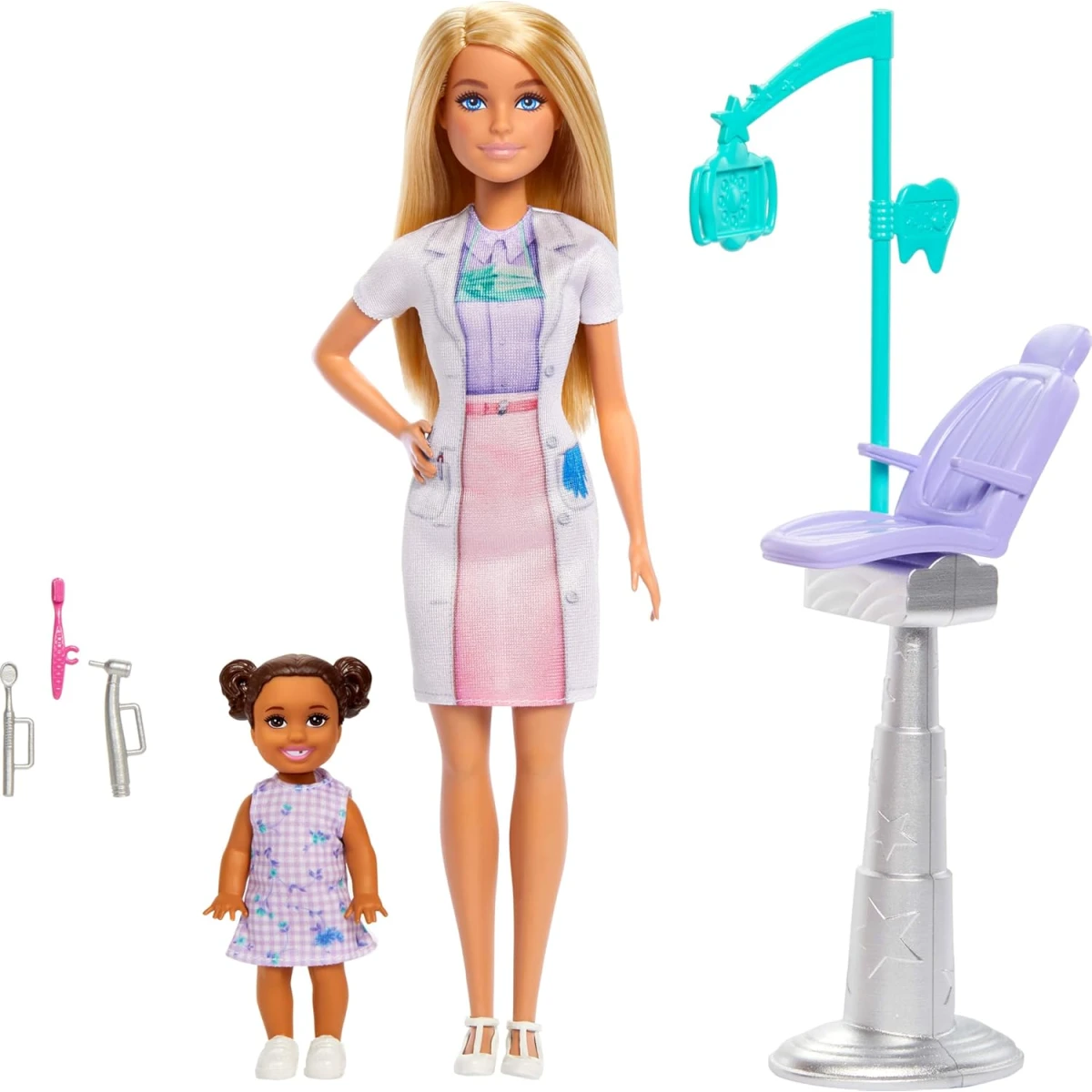 Mattel Barbie Dentist Doll Set with Blonde Hair & Kid Doll Medical Play, Educational Toy