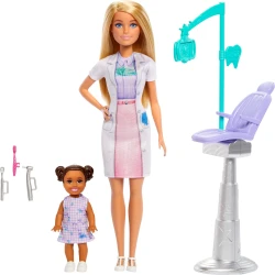 Mattel Barbie Dentist Doll Set with Blonde Hair &amp; Kid Doll Medical Play, Educational Toy